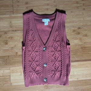 J. Crew Dusty Rose Cable Knit V-Neck Button Front Sweater Vest